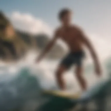 Surfer Catching a Wave in Stylish Shorts A surfer catching a wave while wearing stylish shorts