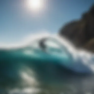 Epic Surfing Spot with Perfect Waves Surfing waves under a bright blue sky