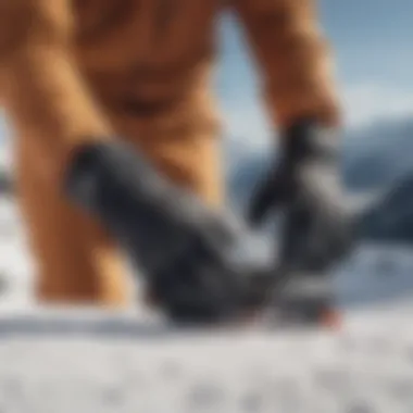 A snowboarder wearing high-performance gloves on a snowy slope