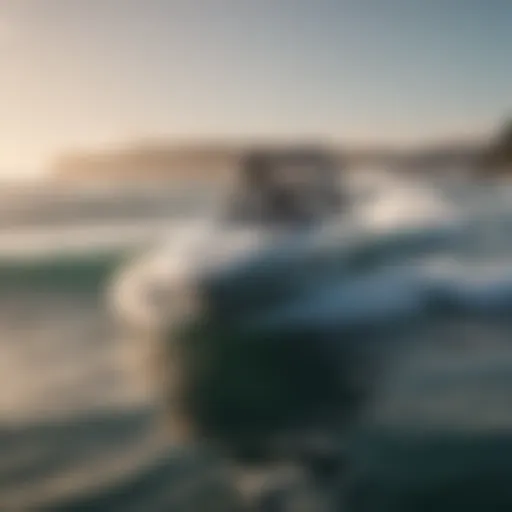 Sleek surf boat gliding over ocean waves