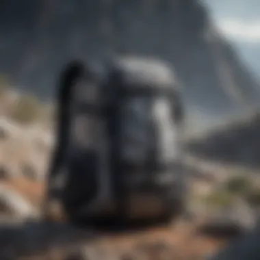 The Backpack: A Fusion of Style and Adventure Stylish black and grey backpack on rocky terrain