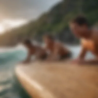 Group of surfers enjoying a carving session together