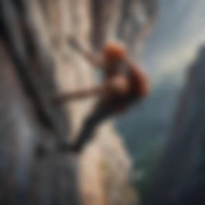 A rock climber scaling a steep cliff face.