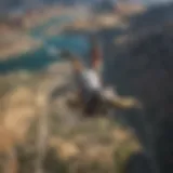 A thrilling moment of skydiving over a breathtaking landscape
