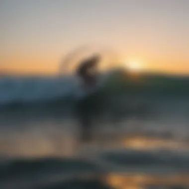 Surfing at Dusk A group of surfers catching waves at sunset, embodying the spirit of adventure
