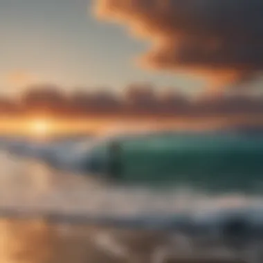 A cinematic still depicting the vibrant sunset over the ocean, symbolizing the beauty of surf culture.