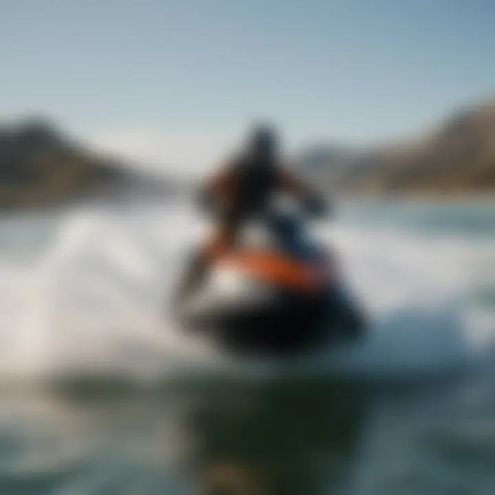 An action shot of a jet skier soaring across the waves, showcasing speed and agility.