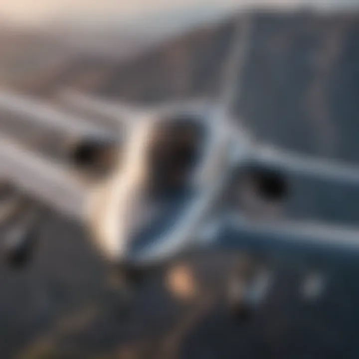 Close-up of a high-performance aircraft with advanced technology features on display