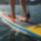 Close-up view of the paddle board's design features