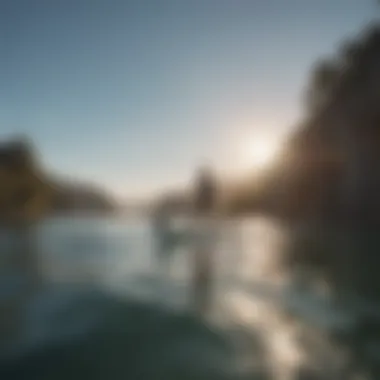 Paddler maneuvering the board on calm waters