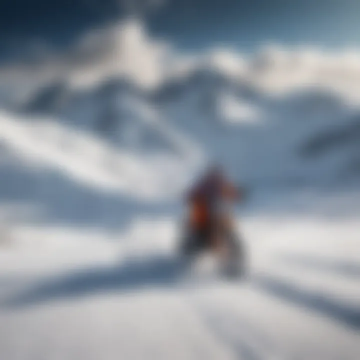A serene snowy mountain landscape, embodying the thrill and challenge of the sport