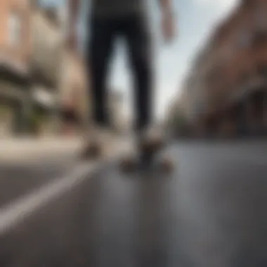 A longboard gliding through a picturesque urban landscape