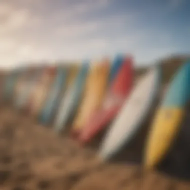 A close-up of surfboards lined up on the beach, symbolizing preparation and readiness for therapy.