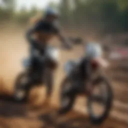 A female rider conquering a motocross track with determination.