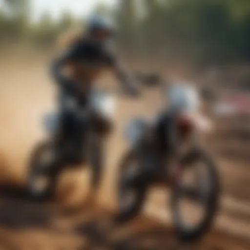 A female rider conquering a motocross track with determination.