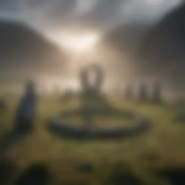 Mysterious Ancient Stone Circle Ancient stone circle shrouded in mist and mystery