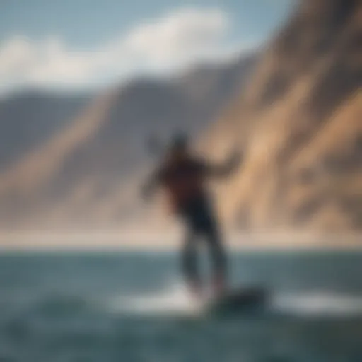 Kiteboarding action over water with a scenic backdrop