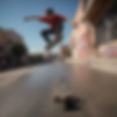 A skateboarder performing a trick mid-air, showcasing freedom and exhilaration.