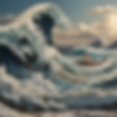 Intricate Details of Hokusai's Great Wave A detailed view of Katsushika Hokusai's Great Wave, showcasing the intricate lines and textures of the woodblock print.