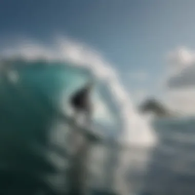 Surfing the Essence of the Great Wave An adventurous surfer navigating the powerful waves, embodying the spirit of the Great Wave.
