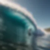 A breathtaking view of a surfer riding a massive wave, embodying the thrill of extreme sports.