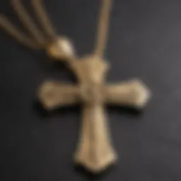 Intricately designed gold cross pendant highlighting craftsmanship
