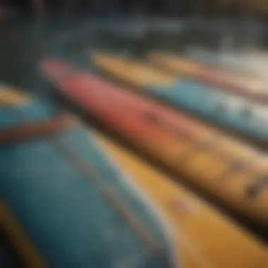 Different types of SUP boards lined up for comparison