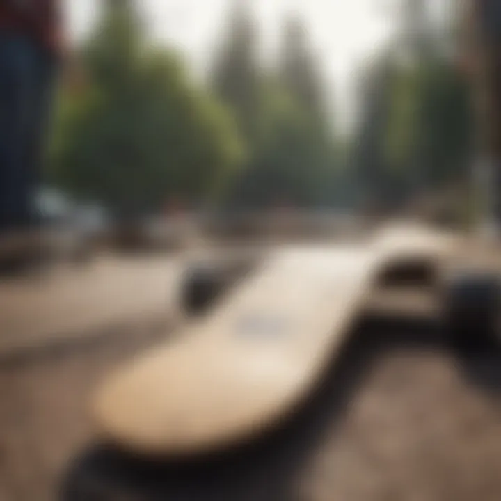 A group of skaters showcasing their personalized unfinished skateboard decks in a park.