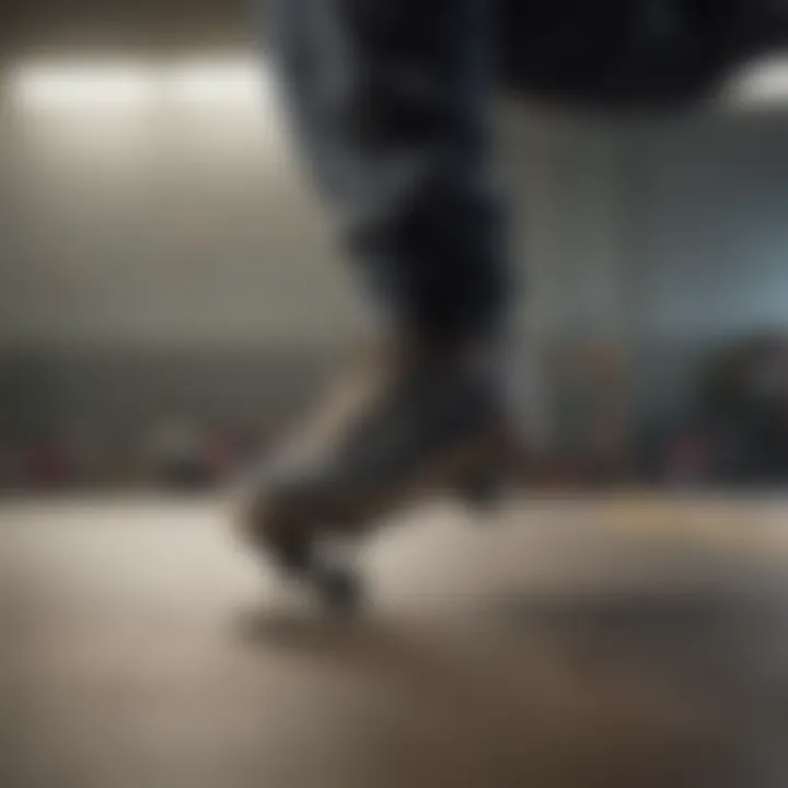 Close-up of the foot placement for an ollie pop