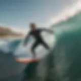 A surfer riding a wave showcasing O'Neill gear