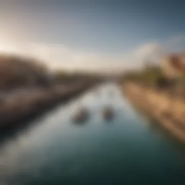 A stunning view of the Revolution Cable Park showcasing the cable setup and water features