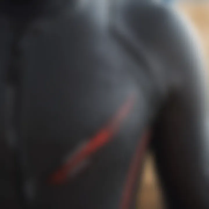 Close-up view of the wetsuit's intricate stitching and material quality