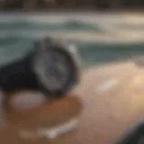 Ripcurl Rifles Tide Watch displayed on a surfboard