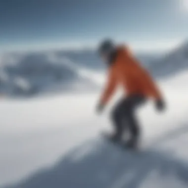 A snowboarder maneuvering the Roxy Breeze on a snowy slope