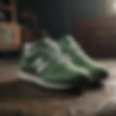 Green New Balance Sneakers in Action Dynamic action shot of green New Balance sneakers in use during an extreme sport