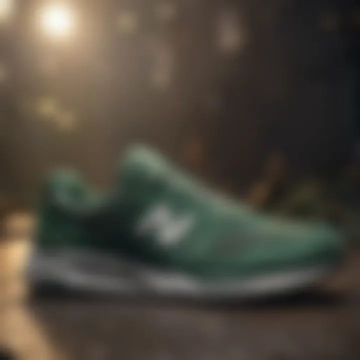 Sustainable material elements associated with green New Balance sneakers