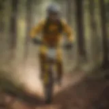 Dynamic athlete showcasing yellow camo pants in action during a mountain biking event