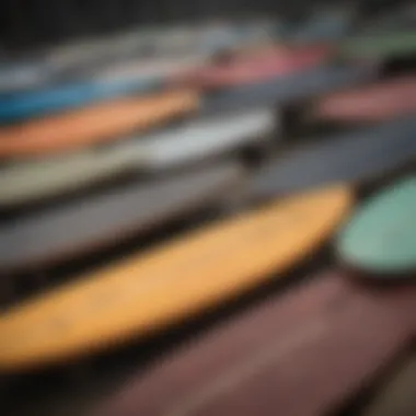 An assortment of cruiser boards stacked together, highlighting various colors and styles.