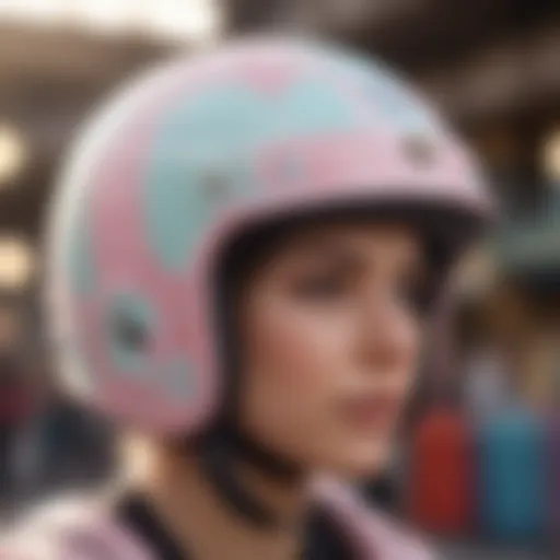 A stylish pastel helmet adorned with whimsical stickers
