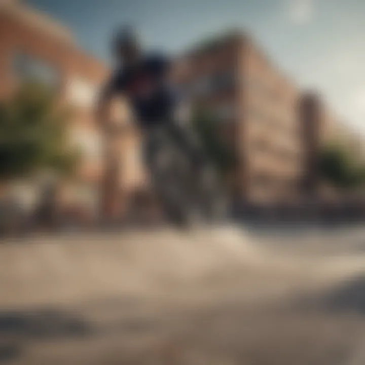 A group of BMX riders performing tricks in an urban setting