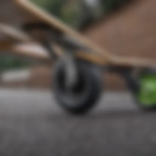 A close-up view showcasing the innovative folding mechanism of a longboard