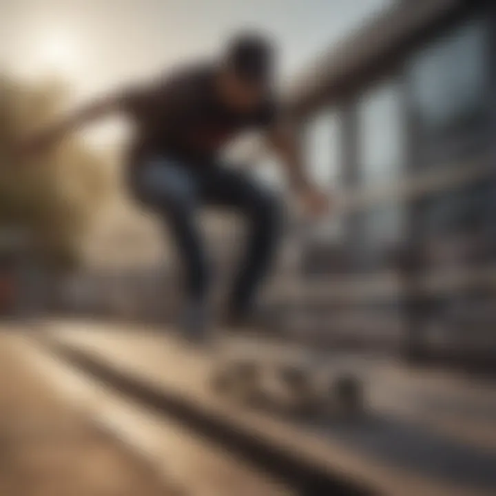 Skateboarder executing a stylish grind on a rail