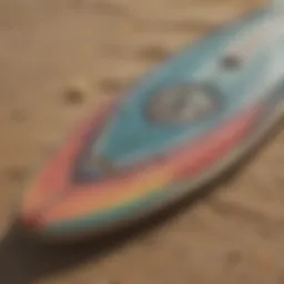 Artistic surfboard with vibrant decals showcasing personal expression