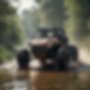 A swamp buggy navigating a challenging terrain.