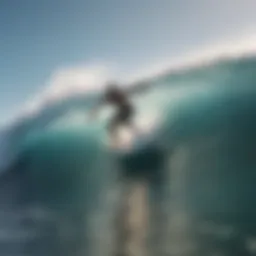 A thrilling scene of a surfer riding a majestic wave