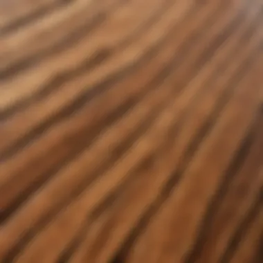 A close-up view of the intricate wood grain on a skimboard