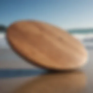 Side profile of a stylish wooden skimboard showcasing its design