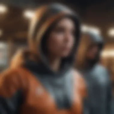 Athletes Showcasing Graphic Hoodies Athletes wearing unique graphic hoodies during an extreme sports event.