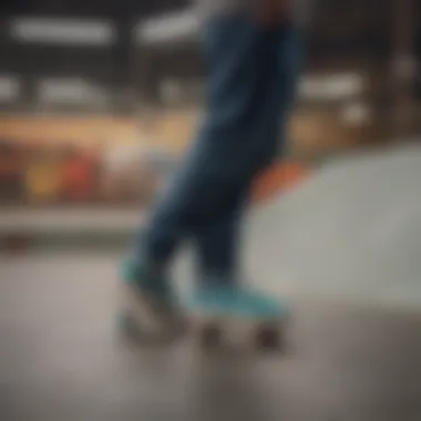 Athletes performing tricks while wearing Vans Era Comfycush sneakers at a skate park.