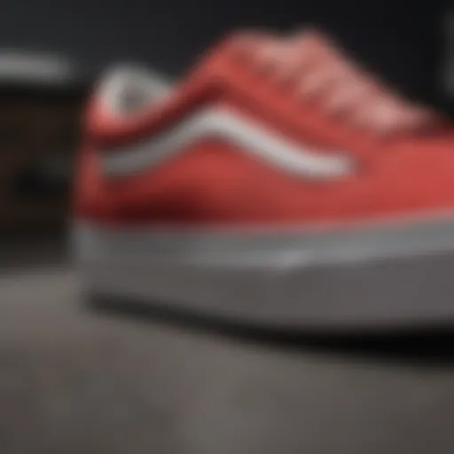Close-up view of Vans Old Skool Velcro Red showcasing its unique design elements